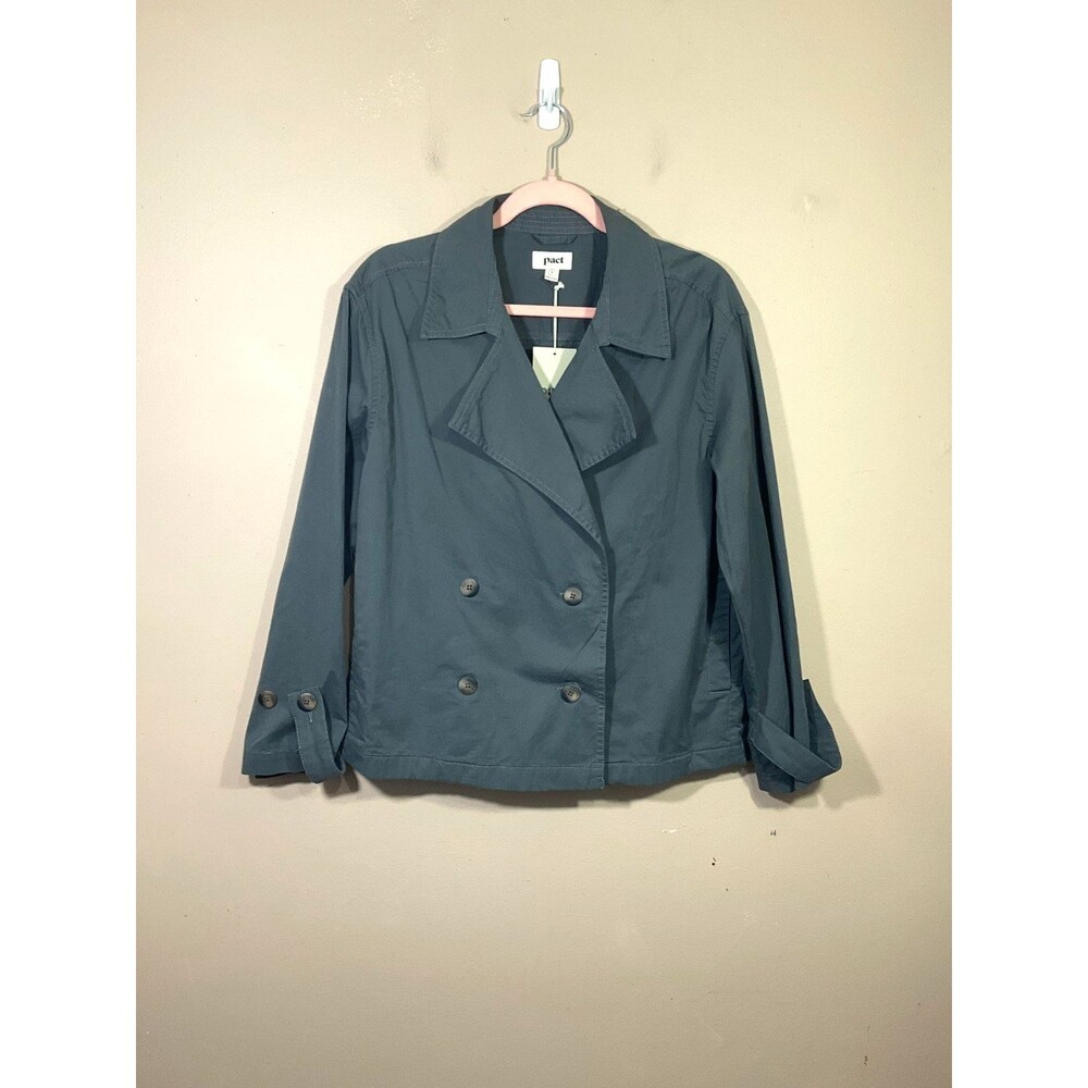 Pact Boulevard Brushed Twill Double Breasted Jacket S Gray Organic Cotton Preppy
